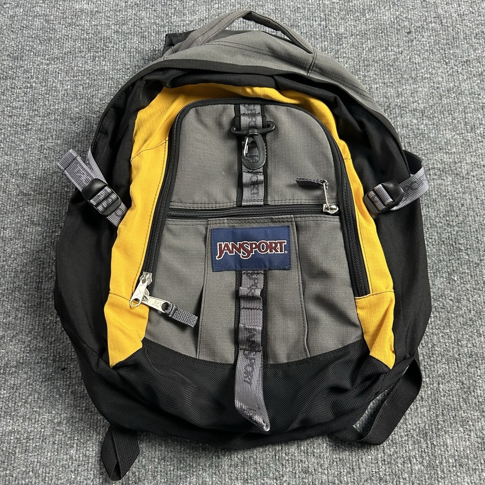 JanSport Gray Yellow 18" Nylon Mens Backpack Bag Travel School Daypack